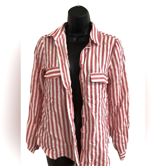 Zara red white striped button down front long sleeve blouse shirt size‎ XS new - Picture 11 of 11